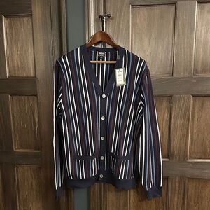 Todd Snyder Navy Vertical Stripe Merino Cardigan